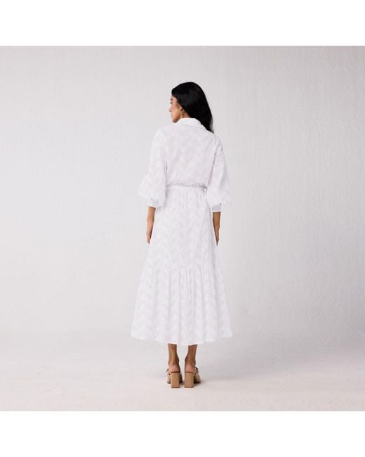 REISTOR White Embroidered Flowy Maxi Tiered Dress