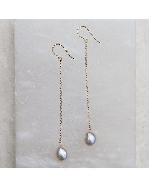 Kiri & Belle White Alina Long Chain Pearl Filled Earrings