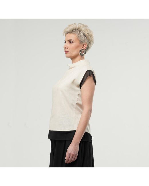Metamorph White Neutrals Turtleneck Linen Top
