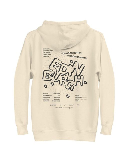 Anchor and Crew Natural Neutrals Bone Gustatory Edinburgh Coffee Scene Cotton Blend Embroidered Hoodie for men