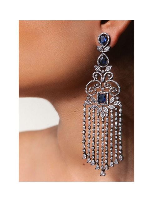 Meraki by Rashmi Bajaj Blue Antoine De Boucles Cubic Zirconia Earrings