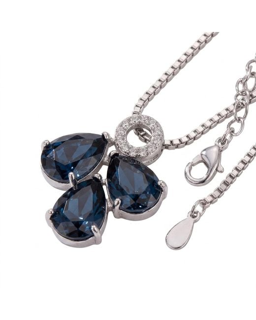Modenaire Metallic Sapphire Teardrop Trio Cluster Pendant Necklace