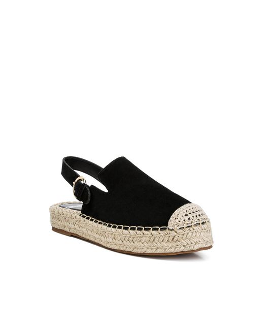 Rag & Co Black Affie Genuine Suede Slingback Strap Espadrilles
