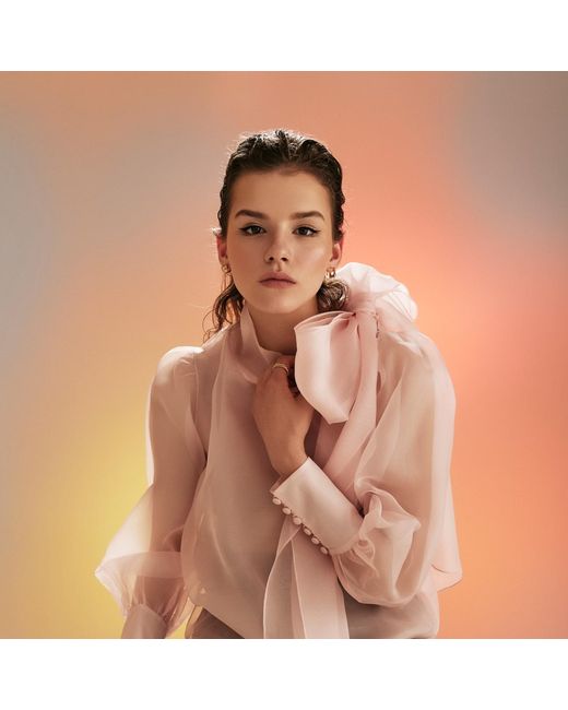 Lita Couture Pink Flawless Bow Organza Blouse