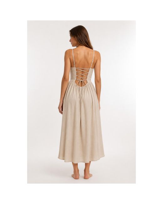 Oh!Zuza Natural Neutrals Linen Viscose Midi Dress Corset Back
