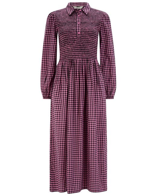 Sugarhill Purple Diana Shirred Midi Dress Rose Gingham