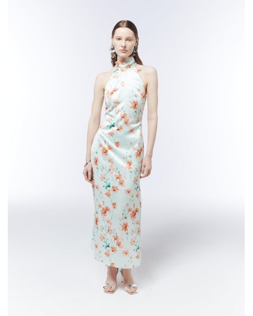 Sour Figs Metallic Watercolour Floral Halterneck Maxi Dress