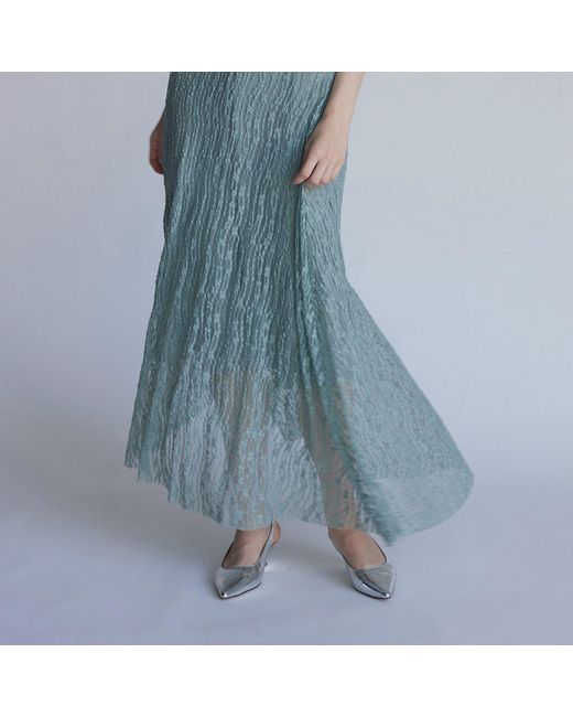 Belsize25 Blue Trumpet Dress Flared Sleeveless Sheer Lace Knit Dress