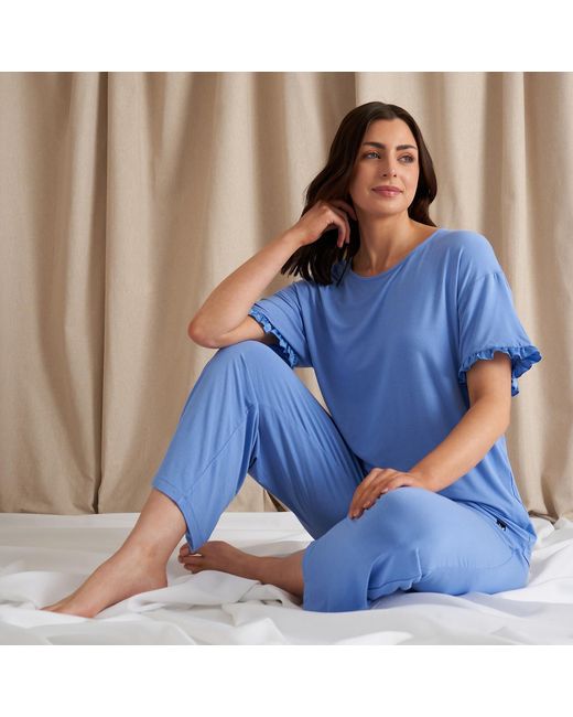 Pretty You London Blue Bamboo Frill Tee Trouser Set
