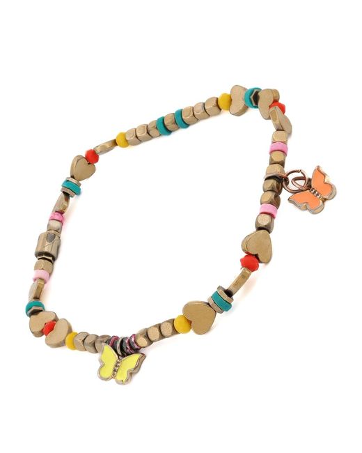 Ebru Jewelry Metallic Joyful Spirit Butterfly & Heart Beaded Anklet