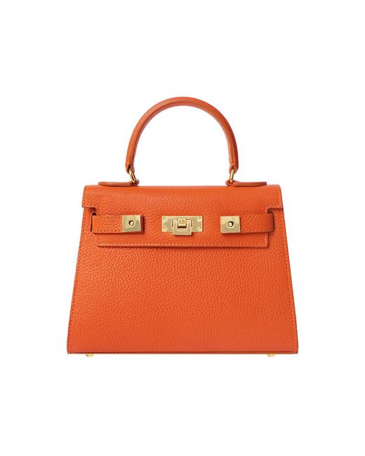 Lalage Beaumont Orange Maya Midi Caribou Soft Grainy Print Calf Leather Handbag
