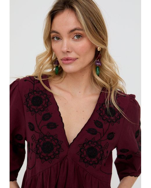 Raffya Arabella V- Neck Embroidered Mini Dress