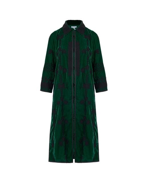 Antra Designs Green Suki Emerald Silk Velvet Coat Dress