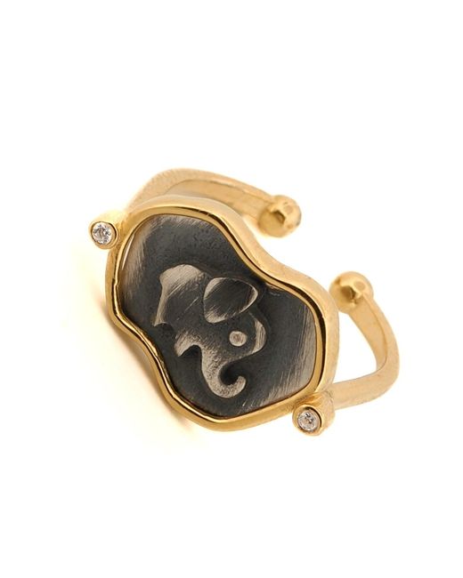 Ebru Jewelry Metallic Lucky Elephant Sterling Adjustable Signet Ring