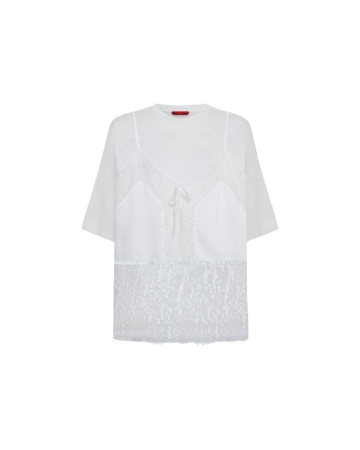 Pcfg White Daydreamers Mini T-Shirt Dress With Lace And Satin Details