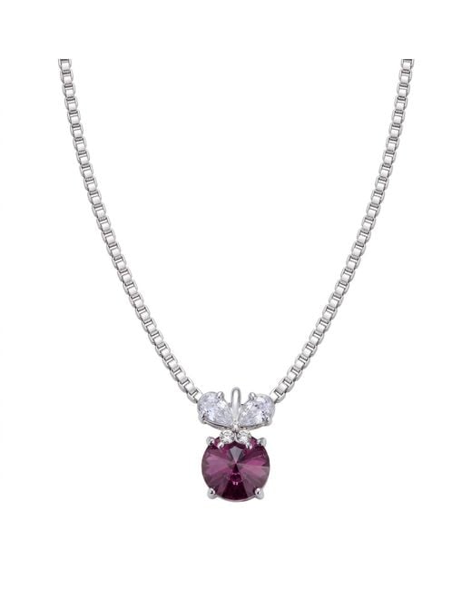 Modenaire Metallic Amethyst Round Butterfly Accent Pendant Necklace