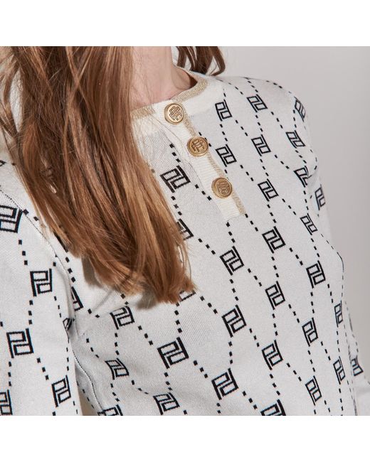Roch Perel White Monogrammed Edged Sweater