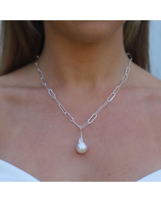 Kiri & Belle Metallic Nova Paperclip Chain Large Pearl Necklace