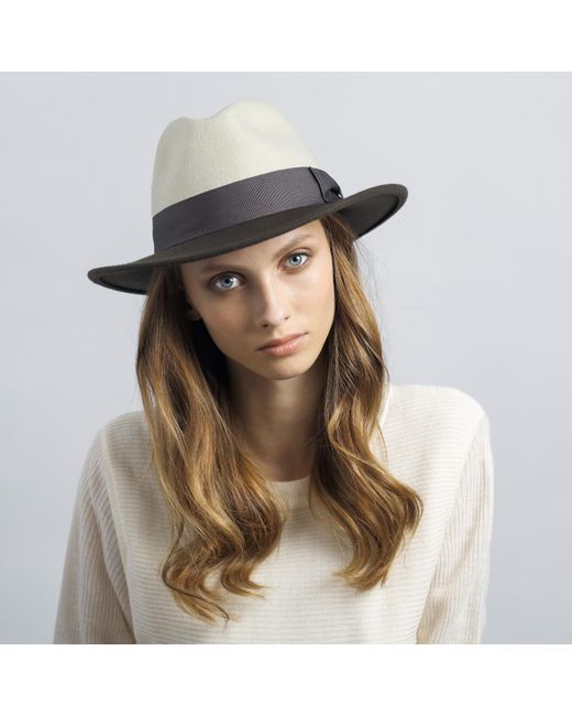 Justine Hats Ivory Felt Fedora Hat in Blue | Lyst UK