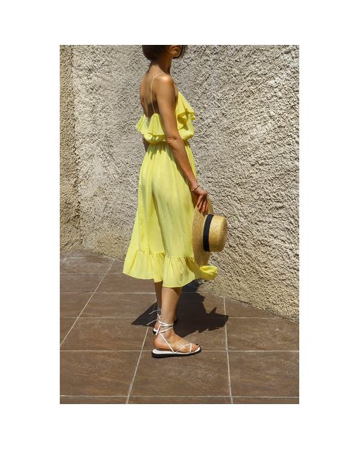 2KStyle Yellow Amalia Ruffle Spaghetti Straps Viscose Midi Dress