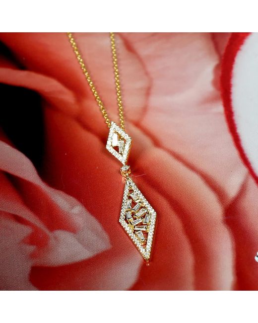 Artisan Metallic Baguette Diamond Geometric Drop Necklace