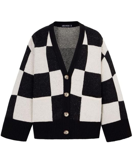 Cara & The Sky Black Candice Checked Oversized Chunky Cardigan