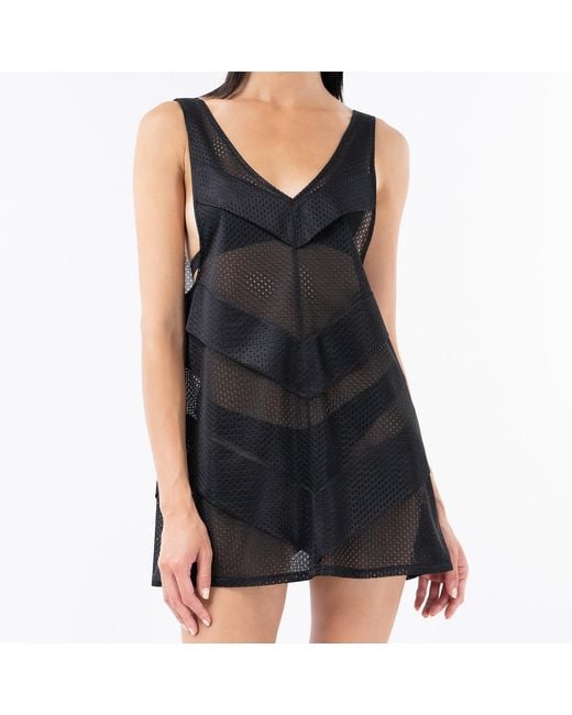 Kim Foley Black Chevron Beach Cover-Up Athletic Mesh Dress