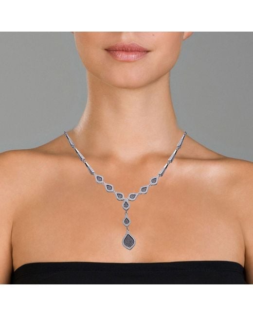 Genevive Jewelry Metallic Sterling Plated With Cubic Zirconia Trio Drop Necklace