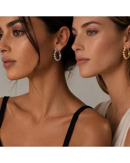 Unaloe Metallic Sterling Rose Hoop Earrings – Floral Statement Hoops – Handmade Italian Jewelry For