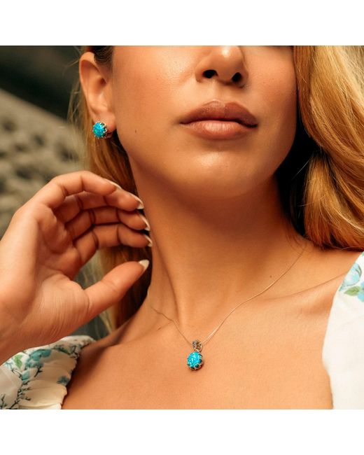 Spero London Blue High Quality Round Opal Sterling Earring & Necklace Set