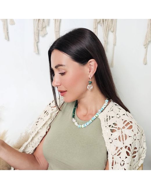 Farra Blue Heart Shaped Quartz With Bamboo Coral Earrings