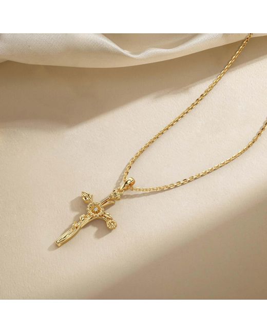 Vanimy Metallic Floral Cross April Daisy Birth Flower Necklace