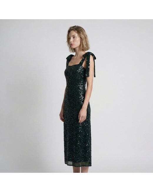 Modenaire Black Embellished Midi Dress Sculpted Neckline