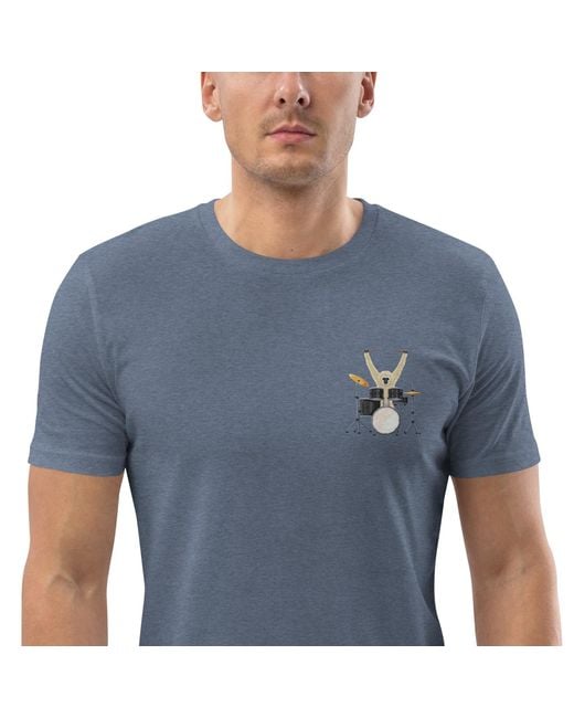 Anchor and Crew Blue Heather Drummer Monkey Organic Cotton Embroidered T-Shirt for men