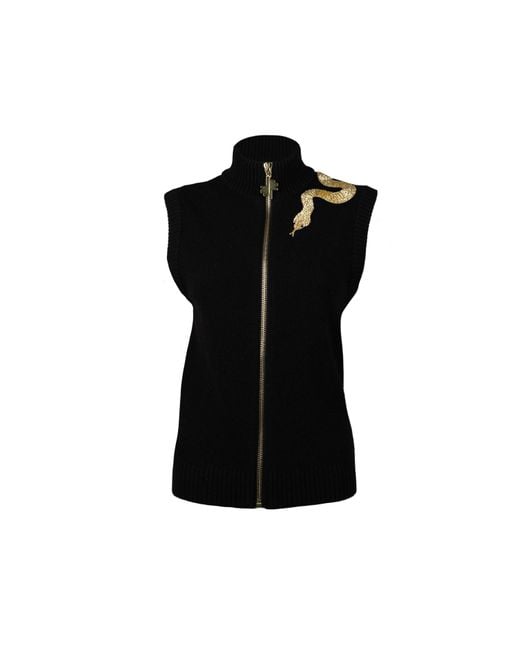 House of Laines London Black Laines Couture Cashmere-Wool Gilet With Hand-Embellished Shoulder Snake