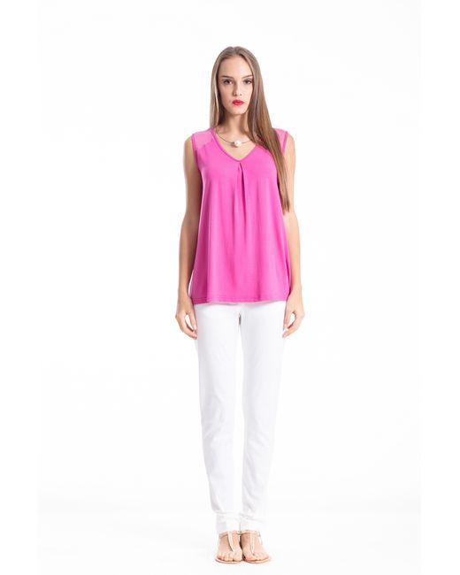 Conquista Pink V Neck Pleat Detail Top