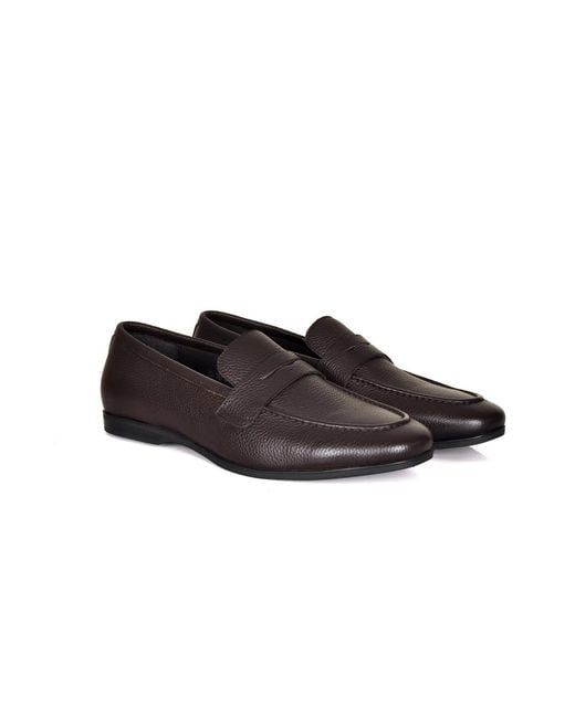 DAVID WEJ Brown Lorenzo Grained Leather Loafers for men
