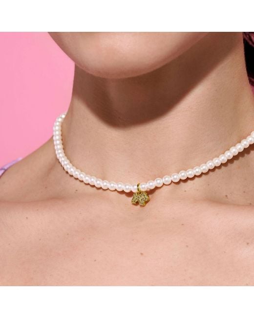 Cloud Haven Metallic Faux-Pearl Logo Pendant Necklace