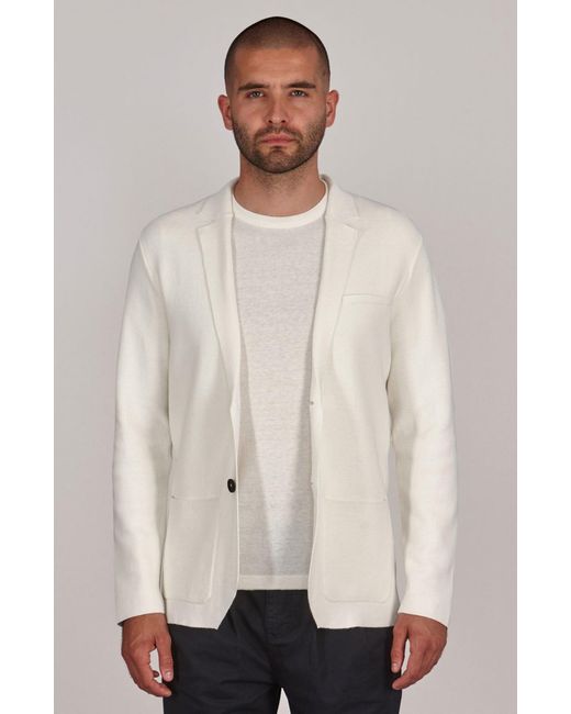 Paul James Knitwear White Lightweight Organic Cotton Linen Luca Knitted Blazer for men