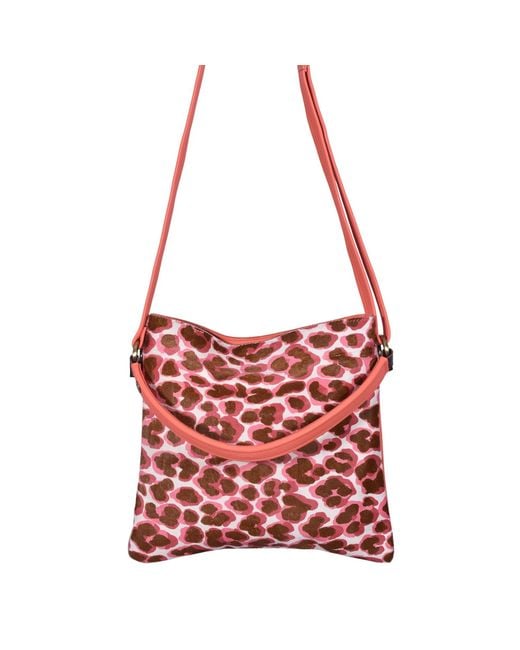 Owen Barry Red Cowhide Crossbody Shoulder Bag Pansy Coral Iggy