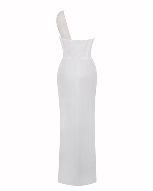 Miss Circle New York White Lora Crystal Embellished Mesh Satin Corset Gown