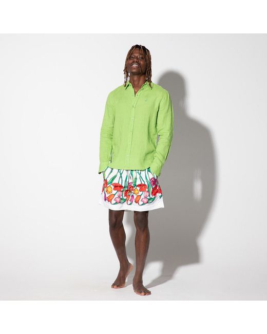 Maison Tangerine White Tulips Flower Swim Shorts for men