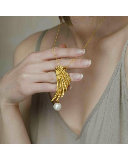 Janus Edinburgh Metallic Alata Large Guardian Angel Wing Vermeil Necklace