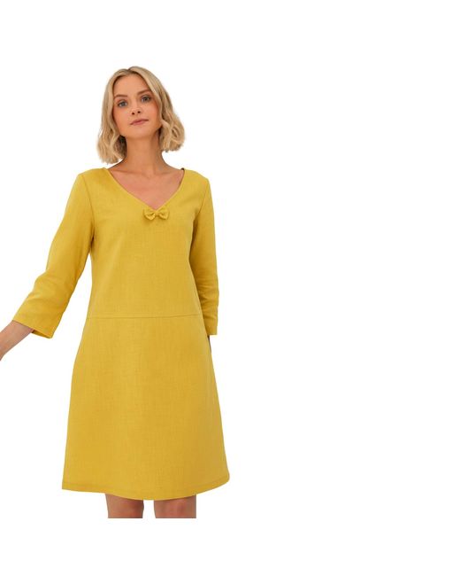LeMuse Yellow Sun — V-Neck Stonewashed Linen Dress