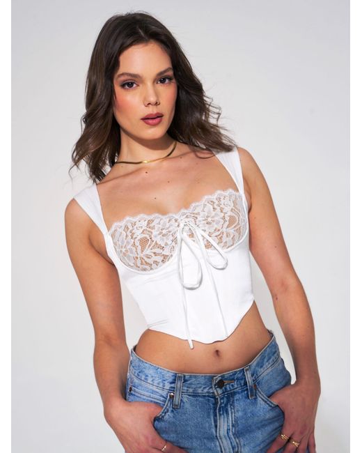Miss Circle New York White Everly Lace Satin Corset Top