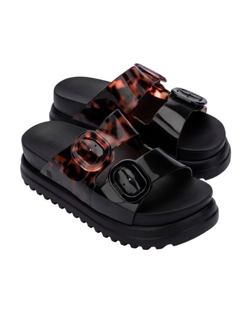 Melissa Black Tortoiseshell Textured Platform Slides