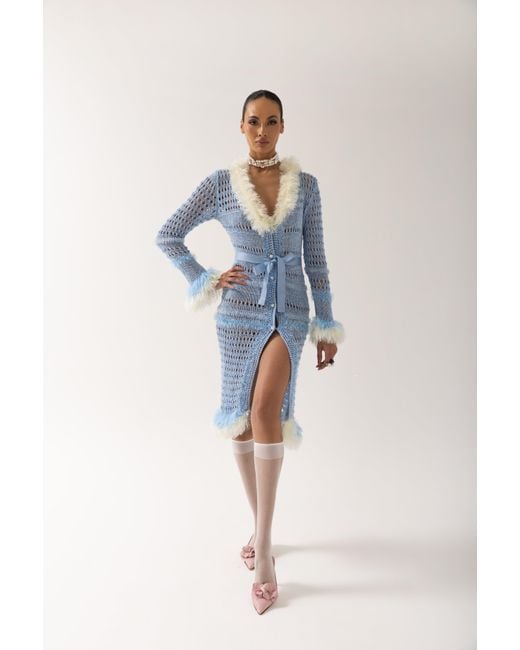 Andreeva Blue Baby Rose Handmade Knit Dress-Cardigan