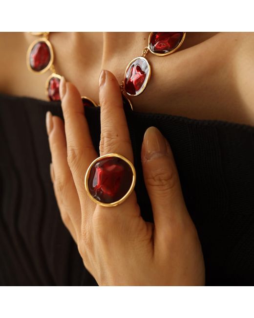 Retro Chic Pink Enamel Ripple Ring