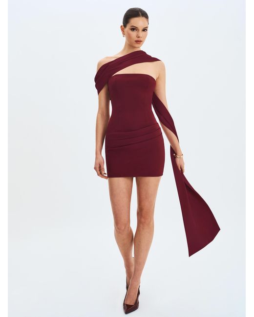 Miss Circle New York Red Ovelia Crimson Satin Ribbon Strapless Mini Dress