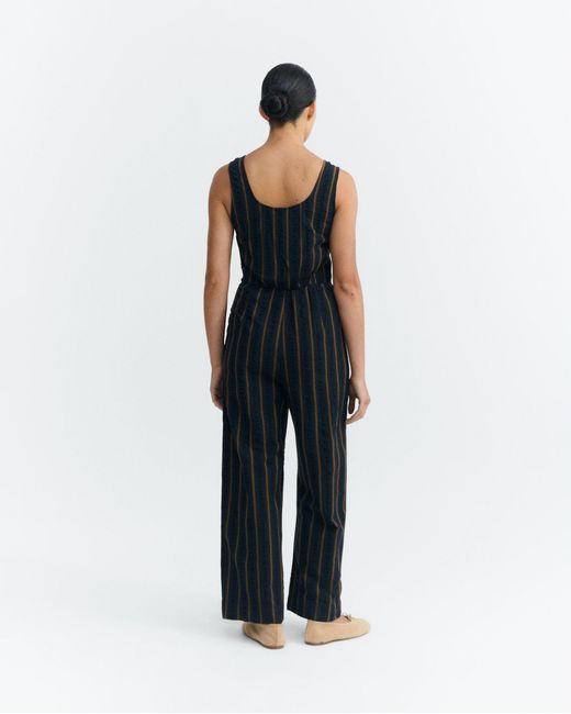 Thinking Mu Black Raflesia Striped Seersucker Jumpsuit